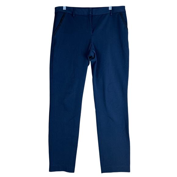Express Womens Pants Blue Black Columnist Ankle Mid Rise Career Stretch 10 Long - Picture 1 of 13